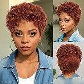 abordables Perruques de qualité supérieure-Perruque Synthétique Frisé Jerry Tissage bouclé Coupe Pixie Coupe Asymétrique Fabriqué à la Machine Perruque 10 pouces A1 Cheveux synthétiques Femmes Classique Dégradé de couleur Cheveux Mèches