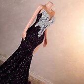 cheap Evening Dresses-Mermaid / Trumpet Evening Gown Elegant Dress Formal Court Train Sleeveless Crew Neck Sequined with Sequin