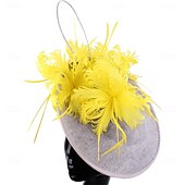 levne fascinátory-Hedvábí tylu fedora klobouk svatební dostihy elegantní vintage roztomilé s péřovou čelenkou