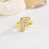 cheap Gifts-Personalized Letter Ring, Gift for Mom, 18K Gold Plated Adjustable Ring, Copper with Zircon, Open Band Initial Ring, Elegant and Stylish Jewelry for Women