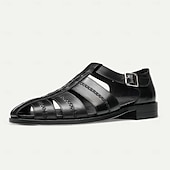 cheap Premium Leather Sandals-Premium Leather Fisherman Sandals with Buckle Detail - Stylish Choice for Outdoor Activities and Social Gatherings