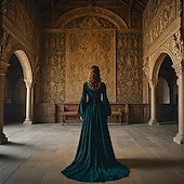preiswerte Kleid-Retro Vintage Mittelalterlich Renaissance Kleid Abschlussballkleid Königin Wikinger Damen Keltisch königlich Halloween Karneval Leistung Party LARP Erwachsene Kleid