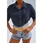 Women's Shirt Cotton Linen Shirts Button Up Blouse Plain Basic Casual Short Sleeve Shirt Collar Regular Tops Holiday Going out Buttons Pocket Black White Navy Blue Khaki Gray Summer cheap Shirts-Women's Shirt Cotton Linen Shirts Button Up Blouse Plain Basic Casual Short Sleeve Shirt Collar Regular Tops Holiday Going out Buttons Pocket Black White Navy Blue Khaki Gray Summer