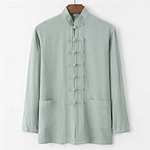 economico Camicie di lino-Per uomo Camicia Camicia di lino Camicia casual Camicia con Bottoni Camicia di cotone Semplice Vacanza Camicia hawaiana Nero Bianco Verde chiaro Blu marino scuro Manica Lunga Collo alla coreana