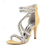 economico Sandali Eleganti-sandali con tacco alto e cinturino in strass bianchi da donna – eleganti scarpe da sposa per cocktail party
