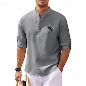 preiswerte Freizeithemden für Herren-Herren Minimalistisches Aloha-Shirt Popover-Hemd Sommerhemd Freizeithemd Strandhemd Waffelstrickhemd Schwarz Weiß Blau Himmelblau Dunkelgray Langarm Kokospalme Klassisch Stehkragen Henley Urlaub