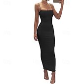 ieftine Rochii de absolvire-Pentru femei Rochii Midi Rochie albă Rochie de absolvire Rochie de petrecere Rochie Slip Elegant Modă Petrecere Zi de Naștere Concediu Fit regulat Simplu Fără manșon Bretele Spagheti Negru Alb