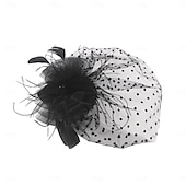 levne Fascinátory-Fascinátory Polyester 30. léta Se širší krempou Závojový klobouk Čajový dýchánek Kentucky Derby Dostih Dámský den koktejl Elegantní Vinobraní Jednoduchý S Peří MiniSpot Přílba Pokrývky Hlavy