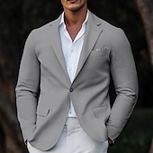 preiswerte Herren Klassische Blazer-Herren Leinenblazer Sport Jacke kleid hochzeitsgast Casual Modisch Ganzjährig Leinen Baumwoll Mischung Einfarbig Grundlegend Einreihiger Verschluss Blazer Himmelblau Hellgrau