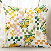 baratos estilo floral e plantas-Capa de Travesseiro Decorativa de Verão Hawaii 1PC Capa de Almofada Quadrada Macia para Quarto Sala de Estar Sofá Cadeira Fruta Limão