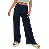 abordables Pantalon uni en coton et lin-Femmes Short en coton et lin Pantalon inspiré du lin Pantalon en coton et lin Streetwear Occasionnel Longueur complète Naturel Uni Avec Poches Conception à cordon élastique Confortable Extérieur Rue
