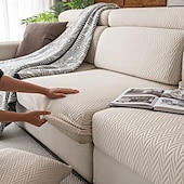 abordables Funda de sofá-1 funda de asiento elástica de líneas simples y lisas con diseño de espiga, funda de asiento de sofá de vellón polar suave de jacquard universal, fácil de limpiar &amp;Funda de sofá duradera