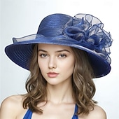 お買い得  パーティーハット-帽子 オーガンジー サンハット ウェディング ホリデーティーパーティー 競馬 カクテル エレガント ビンテージ かわいい 花のヘッドドレス 帽子