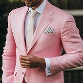 abordables Costumes de fête-Pour des hommes Mariage Soirée Costumes en lin Revers en Pointe Rose Claire Mode Occasionnel Couleur Unie Coupe Standard 2 pièces Simple Boutonnage Deux Boutons