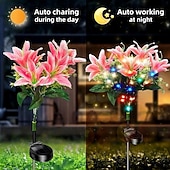 voordelige Grondlichten-2 stuks led-buitenzonnelampen, leliesimulatie, bloemgrondinzetlamp, 7 hoofdbloemen, 42 kralen, binnenplaats, tuin, gazon, pad, festival, bruiloft, feest, sfeerdecoratie, verlichting