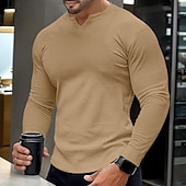 economico T-shirt in maglia a coste-Per uomo Maglietta Maglietta a Maglia a Coste Camicia a Maniche Lunghe Manica Lunga Scollo a V Estate Semplice Striscia di Fossa Moda Designer Essenziale Lavoro a maglia Vacanza Streetwear Uscire