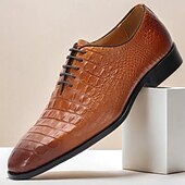 お買い得  クラシックドレスシューズ-メンズオックスフォード クロコダイル柄レザーシューズ コニャック色 - ビジネスやケンタッキーダービーに最適なエレガント