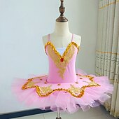 cheap Tutu Dress-Tutu Dress Dress Rhinestone Lace Embroidery Girls&#039; Performance Training Sleeveless High Mesh Spandex