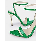 ieftine balul de absolvire-sandale stiletto cu bretele din piele lăcuită verde – tocuri înalte elegante pentru evenimente și nunți elegante