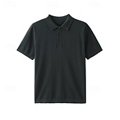 preiswerte Klassisches Poloshirt für Herren-Herren Poloshirt aus Seide, Leinen und Baumwolle, Strick, Polopullover, Business, Casual, Revers, Kurzarm, formell, einfarbig, Patchwork, Knöpfe, Sommer, Schwarz, Braun, Grün, Dunkelgrau, Dunkelkaffee
