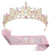cheap Birthday Party Supplies-Birthday Party Crown and Sash 2-Piece Set - Multicolor &#039;Birthday Queen&#039; Combination Pack
