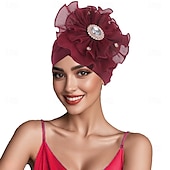 baratos Chapéus e Fascinators-Chapéu Combinação Poliéster / Algodão Chapéu mole turbantes Casual Igreja Estilo bonito Com Pedrarias Flor Capacete Chapéu
