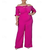 cheap Jumpsuits-Women's Normal Jumpsuit Stylish Solid Color Half Sleeve Off Shoulder Cut Out Street Holiday Regular Fit Black White Red Summer