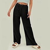 cheap Pants-Women&#039;s Cotton Linen Pants Slacks Pants Trousers Streetwear Casual Calf-Length Natural Plain Pocket Elastic Drawstring Design Breathability Soft Comfortable Micro-elastic Vacation Casual Rust Red