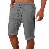 cheap Classic-Men&#039;s Shorts Linen Shorts Summer Shorts Beach Shorts Drawstring Elastic Waist Plain Comfort Breathable Knee Length Outdoor Daily Beach Fashion Classic Style Black White