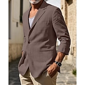 お買い得  メンズクラシックブレザー-男性用 リネンブレザー ブレザー バケーション 祝日 ウェディングパーティー ファッション ライトウェイト 春 &amp; 秋 ポリエステル リネン 平織り ポケット ボタン 快適 シングルブレスト 一つボタン ブレザー ブラック バーガンディー ダークネイビー アーミーグリーン