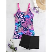 billiga Tankinis-Dam Plusstorlekar Badkläder Tankini 2 st Längre baddräkt Pojkeben Baddräkt Öppen rygg Stickat Hög midja Stylish Sportig Flagga Randig Doppa Ärmlös Baddräkter