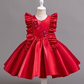 preiswerte Partykleider-Kleinkind Mädchen Partykleid Blumen Ärmellos Hochzeit Party Gerafft Reißverschluss Knotenbinde Niedlich Prinzessin Polyester Knielang Partykleid Sommer Frühling Herbst 4-7 Jahre Weiß Champagner