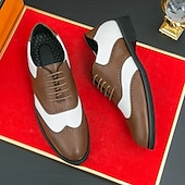 baratos Formal-Sapatos Oxford Brogue Masculinos Bicolor com Ponta Asa em Branco e Marrom, Sapatos Sociais Vintage em Couro Inspirados em Gatsby para Festas, Casamentos e Eventos Formais de Jazz na Década de 1920