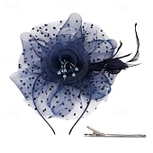 baratos Capacete de Casamento-Peça para Cabeça Tule Penas Casamento Festa de Noite Elegante Casamento Com Penas Capacete Chapéu