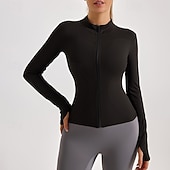 رخيصةأون تي شيرتات وبلوزات بدون أكمام للجري-نسائي تيشيرت للجري سحاب كم طويل تي شيرت فضفاض ملابس الرياضة لون سادة سريع جاف متنفس تمرين نادي رياضي المشي الركض ملابس رياضية ألبسة رياضية أسود مشمشي كوفي