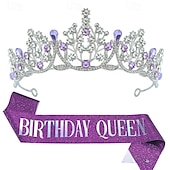 cheap Birthday Party Supplies-Birthday Party Crown and Sash 2-Piece Set - Multicolor &#039;Birthday Queen&#039; Combination Pack