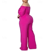 cheap Jumpsuits-Women's Normal Jumpsuit Stylish Solid Color Half Sleeve Off Shoulder Cut Out Street Holiday Regular Fit Black White Red Summer