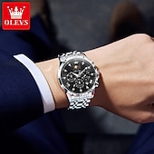 abordables Relojes de Cuarzo-OLEVS 3653 Reloj para Hombre Reloj de Cuarzo Reloj Cronógrafo Multifuncional para Hombre Impermeable a 30M Luminiscente Fase Lunar Reloj de Acero