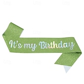 economico Forniture per Festa di Compleanno-fascia per festa di compleanno in tessuto elastico glitterato, fascia &quot;è il mio compleanno&quot;, cintura scintillante per feste per decorazioni per feste di compleanno per bambine