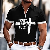 economico Polo con testo divertente da uomo-Per uomo Testo / Numero Croce Polo con zip Manica Corta Collo ripiegato Casual Quotidiano All&#039;aperto Athleisure Casual Quotidiano Cerniera Estate Verde scuro Grigio Nero