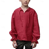 cheap Tops-Retro Vintage Medieval Renaissance Shirt Pirate Viking Lace up Solid Color Boys Pirate Halloween Carnival Children&#039;s Day Vacation Casual Daily LARP Kid&#039;s Shirt Spring &amp; Summer