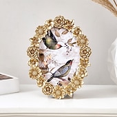 abordables Cadres photo-cadre photo décoratif floral 3D doré, cadre ovale de 5,7 pouces &amp;Cadre rectangulaire 4x6 pouces, cadre photo de table en résine, affichage horizontal et vertical pour la décoration intérieure et les