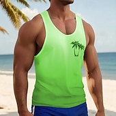 preiswerte Fitness Tank-Tops-Herren Tank Top Weste Unterhemd Ärmelloses Shirt Ärmellos Rundhalsausschnitt Sommer Farbverlauf Kokospalme Mode Klassisch Bequem Straße Lässig Sport Gelb Rote Blau Top T-Shirt für Herren