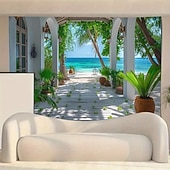 お買い得  オーシャンビーチのタペストリー-景観海の景色ハンギングタペストリー壁アート大きなタペストリー壁画デコレート写真バックドロップブランケットカーテンホームベッドルームリビングルームデコレーション