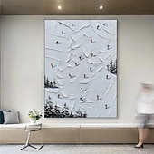 preiswerte Stillleben-Gemälde-handgemachtes Skisport Leinwandgemälde handgemalt Winter Dekor Struktur Wandkunst personalisiertes Geschenk Skifahrer auf schneebedeckten Bergen Kunst Malerei weißer Schnee Skifahren Kunst Dekor