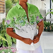 preiswerte Blumenmuster-Herren Blumendruck Blumen Hemd Sommer Hawaiihemd Knopfhemd Kurzarm Hawaiianisch Urlaub Ferien Strandbekleidung Sommer Umlegekragen 3D-Druck Eine Tasche vorne Leinenähnliches Hemd Rosa Blau Grün