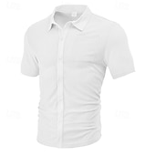 cheap Men&#039;s Button Up Shirts-Men&#039;s Shirt Summer Shirt Casual Shirt Beach Shirt Button Up Shirt Black White Burgundy Navy Blue khaki Short Sleeve Plain Shirt Collar Vacation Hawaiian Front Pocket Clothing Apparel Polyester