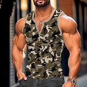 ieftine Tricouri de Sală-Bărbați Maiou cu vafe Bluză Vest Top Sub Cămașă Fără manșon Stil Nautic Quarter Zip Vară Culoare Camuflaj Sport Modă Comfortabil Imprimeu Casual Plajă Sală de Fitness Roșu-aprins Trifoi Verde Militar