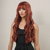 baratos Perucas Sintéticas sem Touca-Perucas sintéticas Ondulado Trama Curly Corte em Camadas Com Franjas Fabrico à Máquina Peruca 28 polegadas A1 Cabelo Sintético Mulheres Clássico Confortável Cores Gradiente Âmbar Marrom