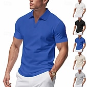 男性用 ワッフルポロシャツ ゴルフシャツ ビジネス カジュアル Vネック 半袖 ファッション ベーシック 純色 ボタン 夏 春 & 秋 レギュラー ブラック ホワイト ロイヤルブルー ライトグレー ベージュ ワッフルポロシャツ お買い得  メンズ クラシックポロ-男性用 ワッフルポロシャツ ゴルフシャツ ビジネス カジュアル Vネック 半袖 ファッション ベーシック 純色 ボタン 夏 春 & 秋 レギュラー ブラック ホワイト ロイヤルブルー ライトグレー ベージュ ワッフルポロシャツ